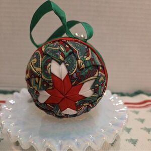 Quilted Folded Star Fabric Christmas Ornament Ball Red/Green/Gold/ white/pearls
